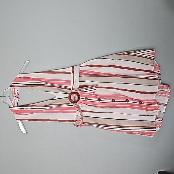 ASOS NWT Festival Summer linen blend neutral striped halter dress size 14 - Picture 1 of 8